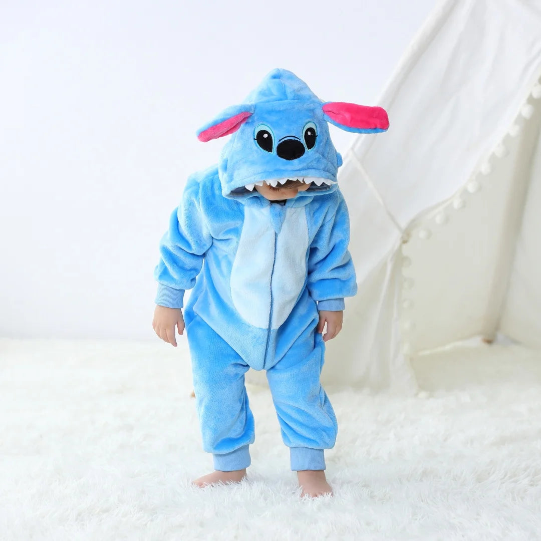 Bebê Kigurumi Stitch Unicórnio Coelho Desenho Animado Macacão Pijamas Infantis Animais Macacão Meninas Meninos Cosplay Pijama Traje Para O Natal
