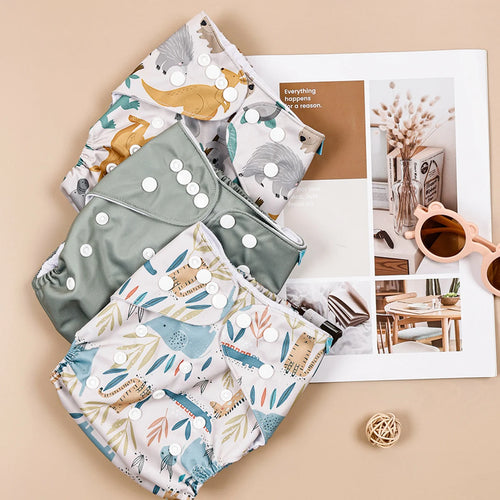 Fraldas de 3-15KG 3Pcs Set Pocket Diaper Suede Cloth Inner Washable&Reusable Absorbent Ecological Adjustable Baby Nappy Cover