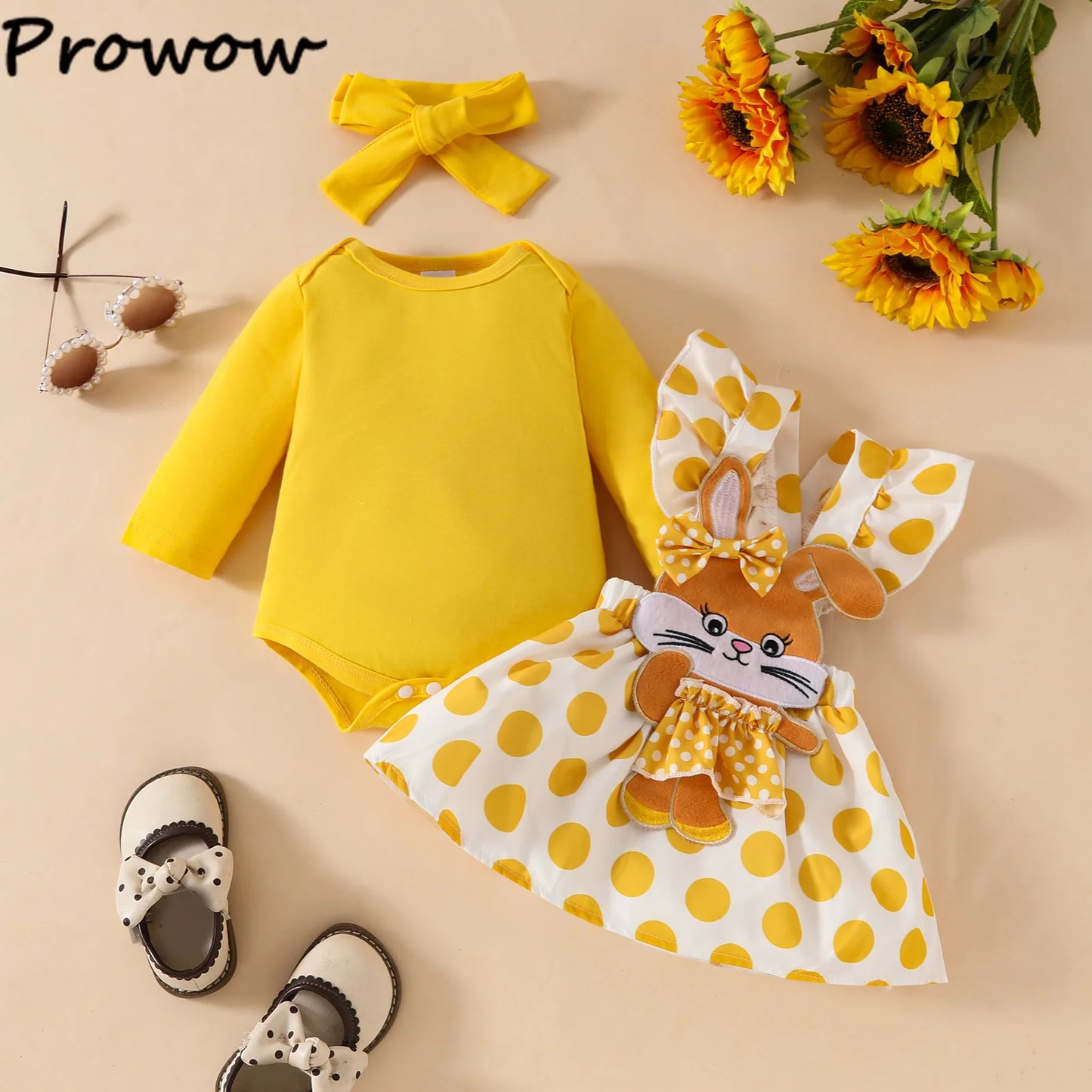 Prowow Panda Baby Girl Outfits Sets Green Cute Panda Romper and Suspender Bamboo Dress 3pcs Baby Clothes Panda Set