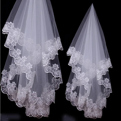 White Ivory Lace Embroidery Edge Bridal High Quality Tulle Bride Veils 1 Layer Married Wedding Accessories 2024