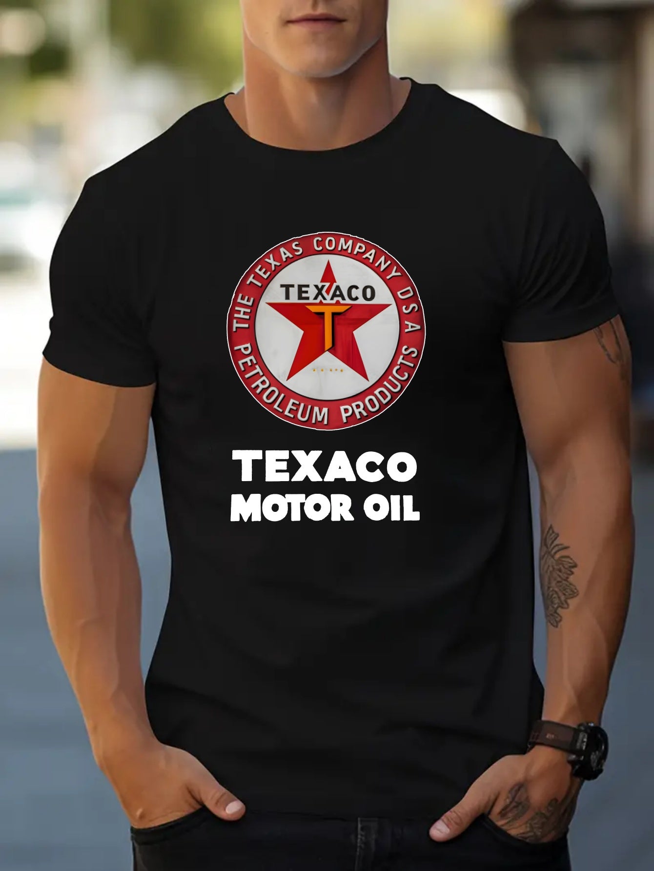 Texaco Cotton Short-Sleeved T-Shirt American Fashion Trendy Brand Printed Bottoming Shirt for Men And Teenagers Spring And Summer Round Neck Casual Versatile Top