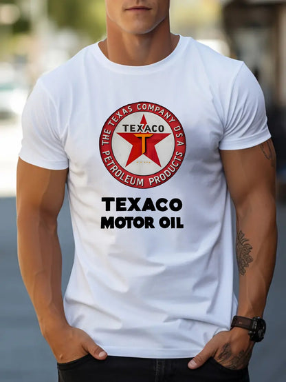 Texaco Cotton Short-Sleeved T-Shirt American Fashion Trendy Brand Printed Bottoming Shirt for Men And Teenagers Spring And Summer Round Neck Casual Versatile Top