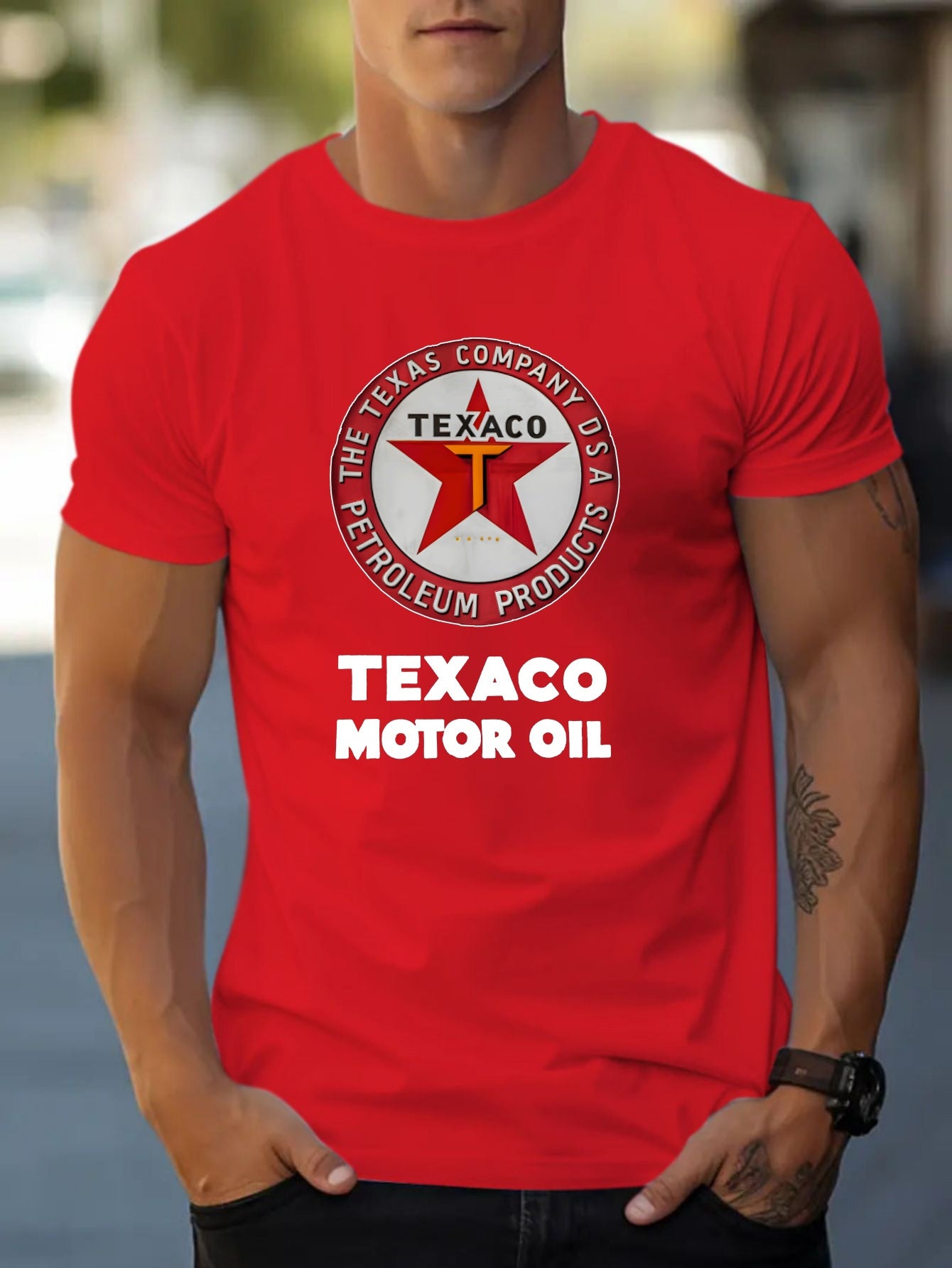 Texaco Cotton Short-Sleeved T-Shirt American Fashion Trendy Brand Printed Bottoming Shirt for Men And Teenagers Spring And Summer Round Neck Casual Versatile Top
