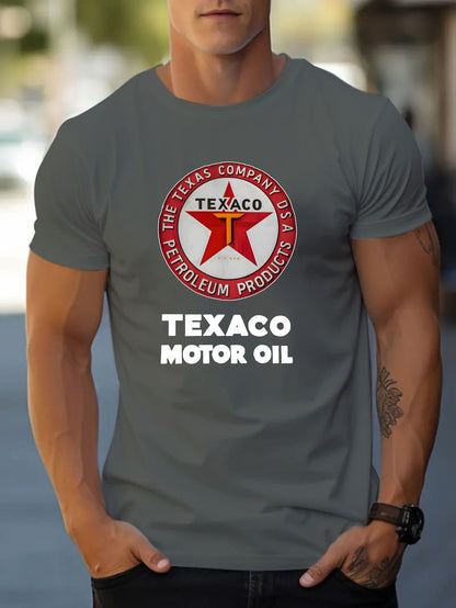Texaco Cotton Short-Sleeved T-Shirt American Fashion Trendy Brand Printed Bottoming Shirt for Men And Teenagers Spring And Summer Round Neck Casual Versatile Top