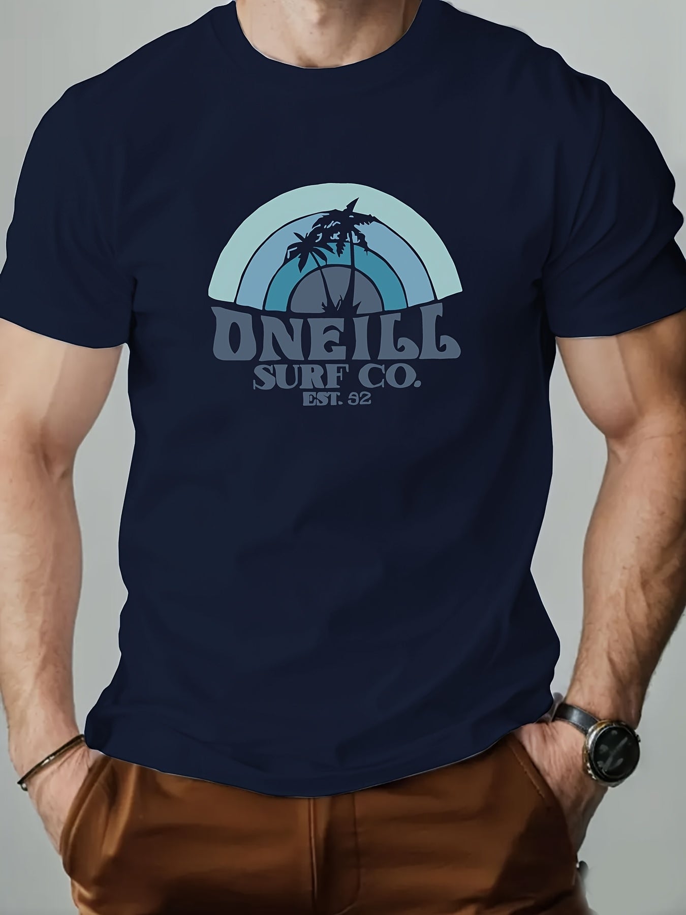 ONEILL Men's Casual Short Sleeve T-Shirt - Summer Round Neck Solid Color Tee, Breathable Regular Fit for Beach & Outdoor Activities