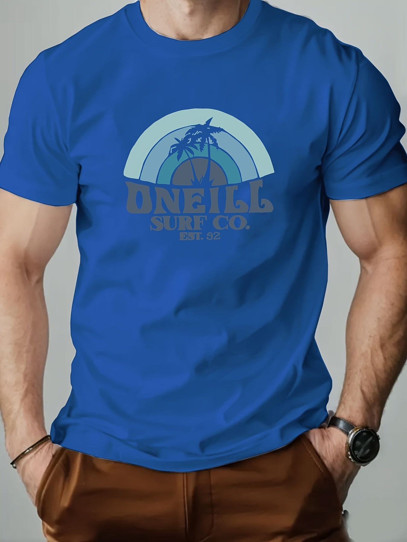 ONEILL Men's Casual Short Sleeve T-Shirt - Summer Round Neck Solid Color Tee, Breathable Regular Fit for Beach & Outdoor Activities