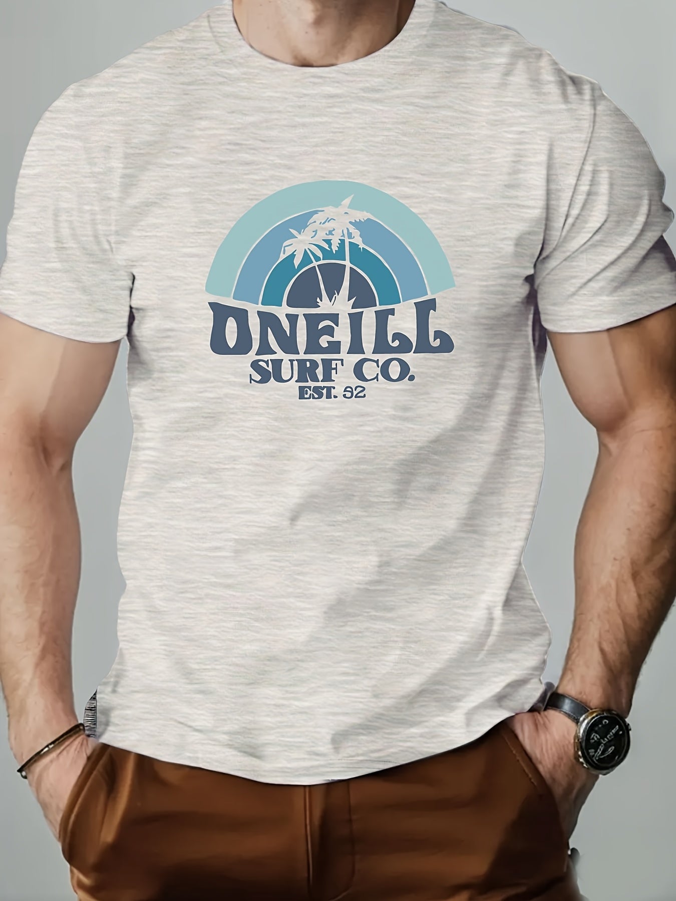 ONEILL Men's Casual Short Sleeve T-Shirt - Summer Round Neck Solid Color Tee, Breathable Regular Fit for Beach & Outdoor Activities