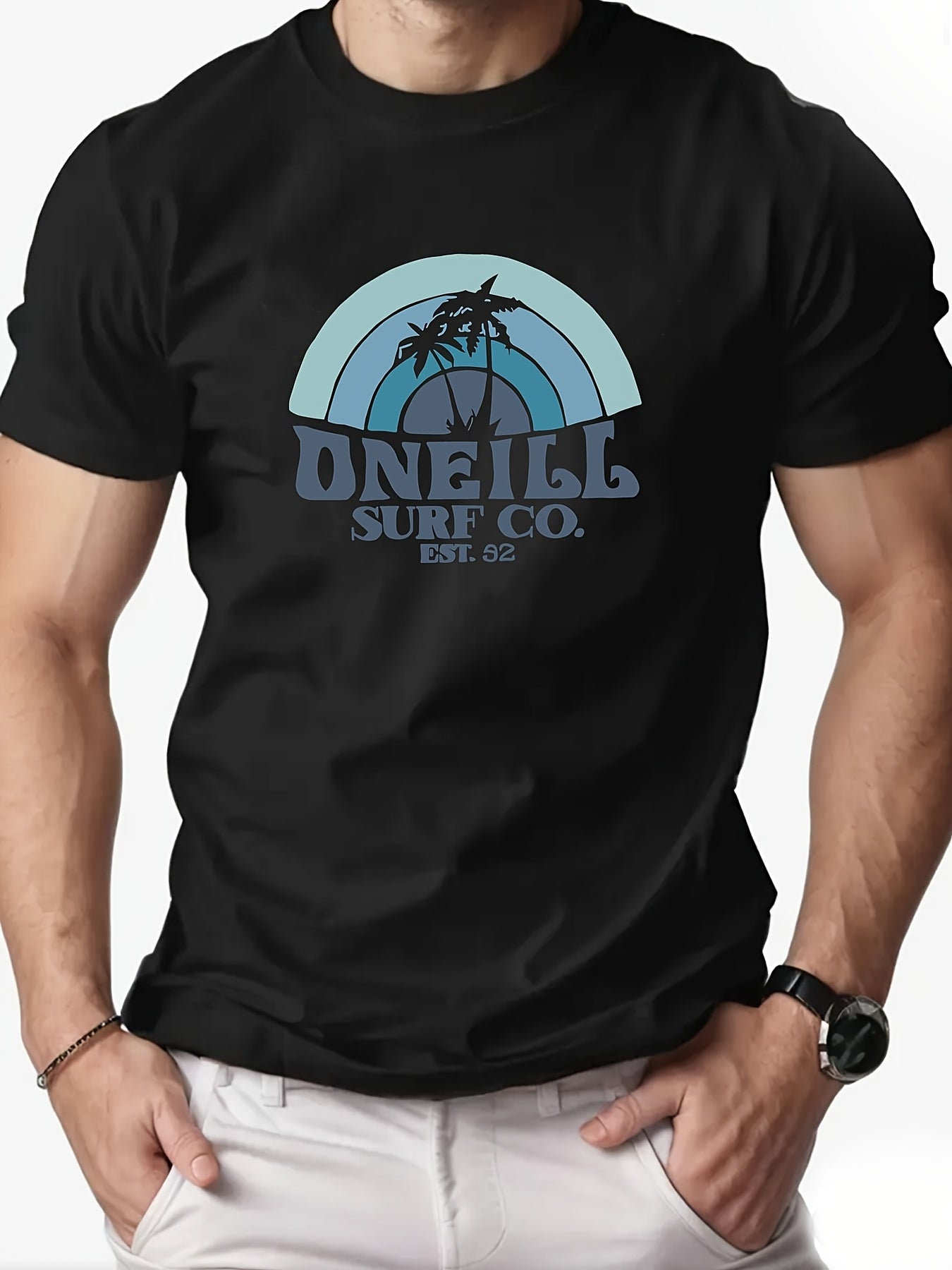 ONEILL Men's Casual Short Sleeve T-Shirt - Summer Round Neck Solid Color Tee, Breathable Regular Fit for Beach & Outdoor Activities