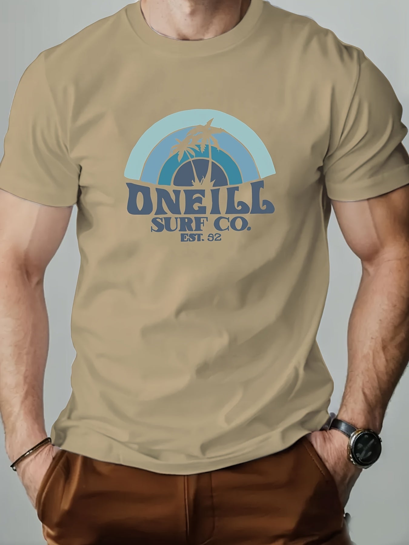 ONEILL Men's Casual Short Sleeve T-Shirt - Summer Round Neck Solid Color Tee, Breathable Regular Fit for Beach & Outdoor Activities