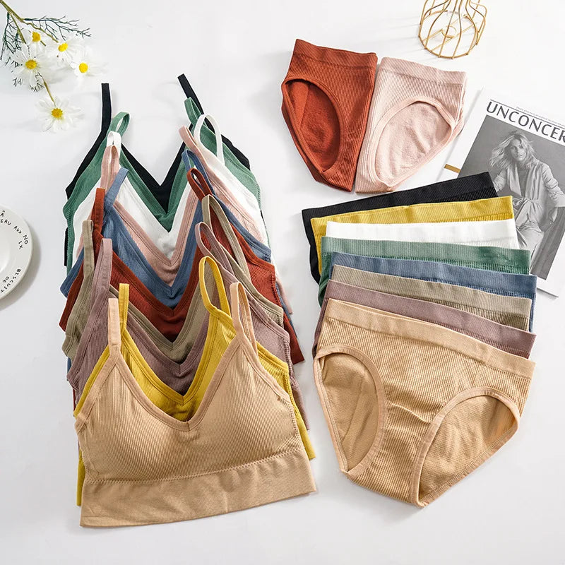 Solid Underwear Set Female U Type Backless Women's  Wireless Sports Women's  Underwear