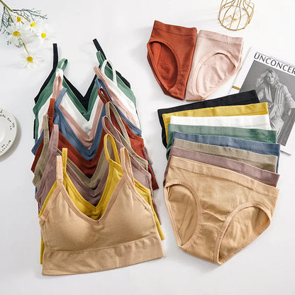 Solid Underwear Set Female U Type Backless Women's  Wireless Sports Women's  Underwear