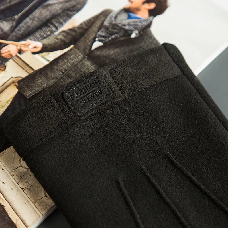 Winter Men Plush Warm Cashmere  Suede Leather Touch Screen Driving Glove J98