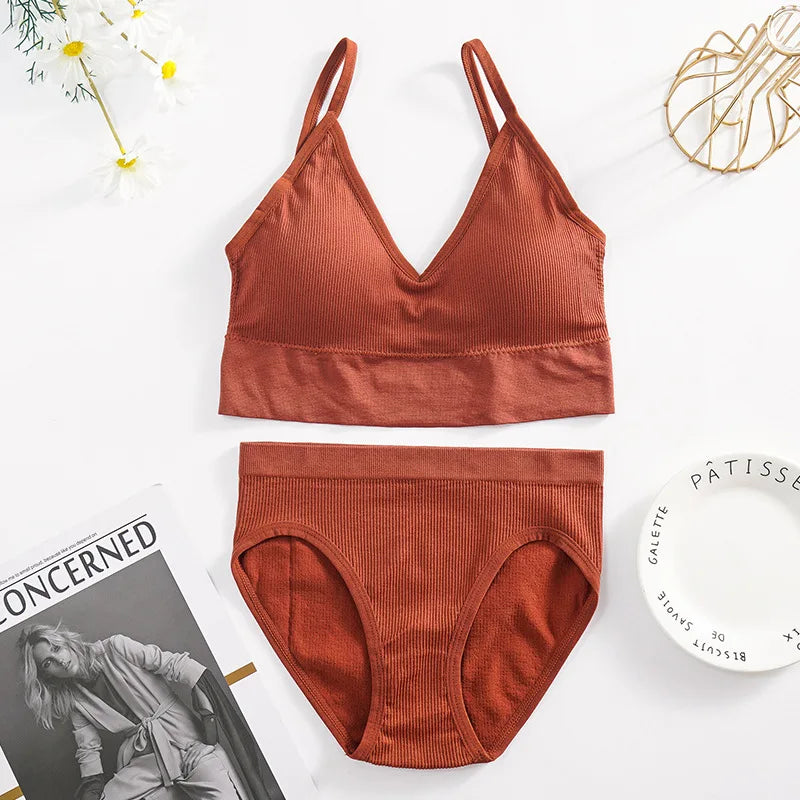 Solid Underwear Set Female U Type Backless Women's  Wireless Sports Women's  Underwear