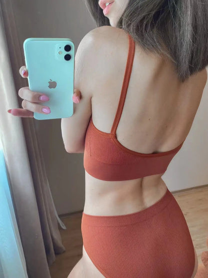 Solid Underwear Set Female U Type Backless Women's  Wireless Sports Women's  Underwear
