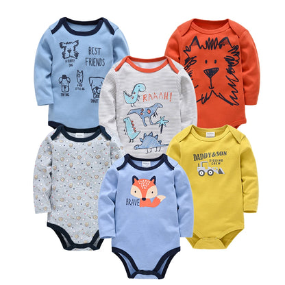 Pack de 6  Baby Boys Girls Bodysuit Long Sleeve 100% Cotton Baby Clothes 1 ano a 2 anos.