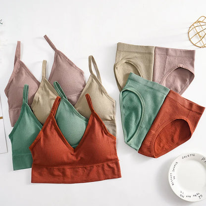 Solid Underwear Set Female U Type Backless Women's  Wireless Sports Women's  Underwear