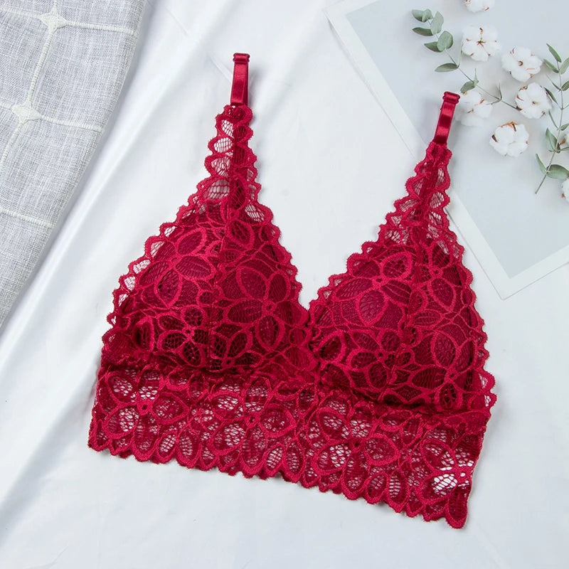 Women Push Up Wireless French Lace Bra Top Women Intimate Bralette Underwear Female Lingerie Full Cup Underwear