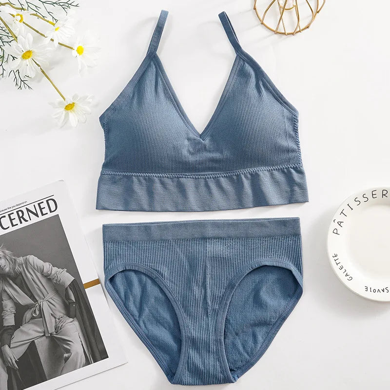 Solid Underwear Set Female U Type Backless Women's  Wireless Sports Women's  Underwear
