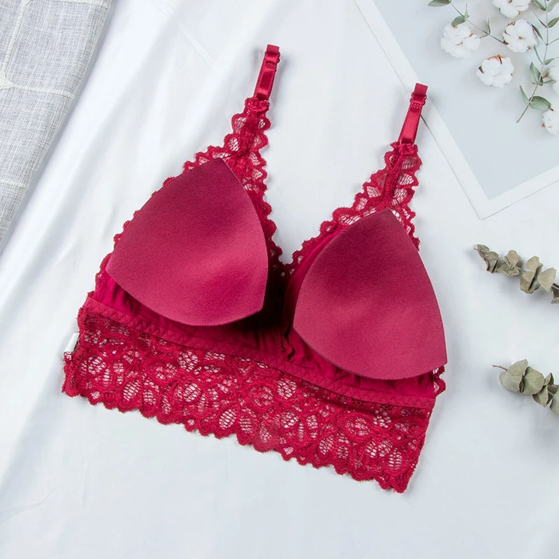 Women Push Up Wireless French Lace Bra Top Women Intimate Bralette Underwear Female Lingerie Full Cup Underwear