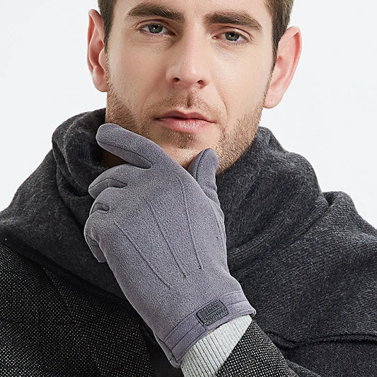 Winter Men Plush Warm Cashmere  Suede Leather Touch Screen Driving Glove J98