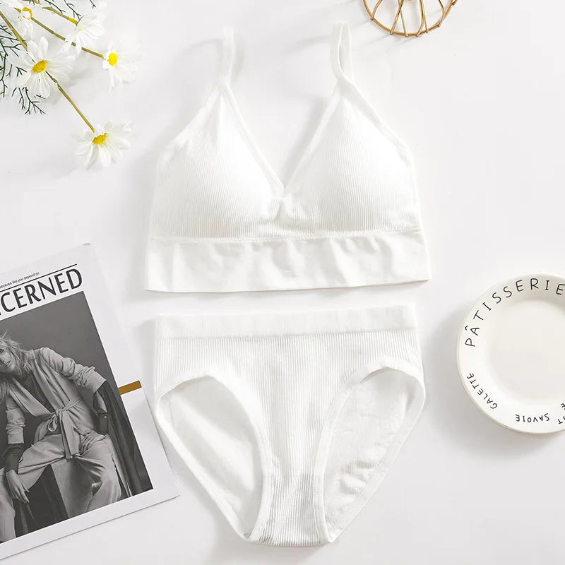 Solid Underwear Set Female U Type Backless Women's  Wireless Sports Women's  Underwear