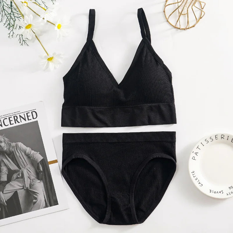 Solid Underwear Set Female U Type Backless Women's  Wireless Sports Women's  Underwear