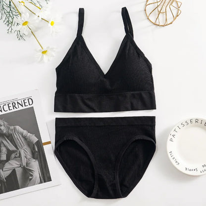Solid Underwear Set Female U Type Backless Women's  Wireless Sports Women's  Underwear