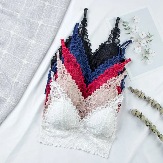 Women Push Up Wireless French Lace Bra Top Women Intimate Bralette Underwear Female Lingerie Full Cup Underwear