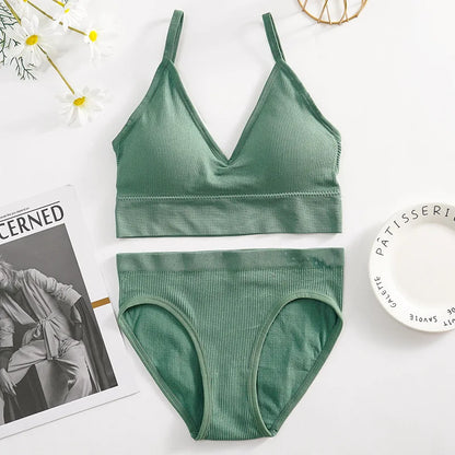 Solid Underwear Set Female U Type Backless Women's  Wireless Sports Women's  Underwear