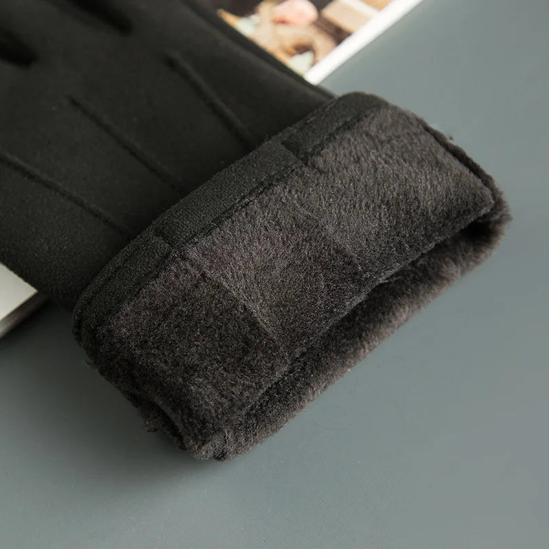 Winter Men Plush Warm Cashmere  Suede Leather Touch Screen Driving Glove J98