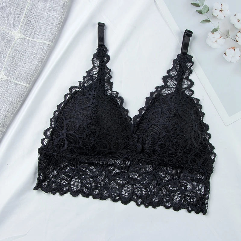 Women Push Up Wireless French Lace Bra Top Women Intimate Bralette Underwear Female Lingerie Full Cup Underwear