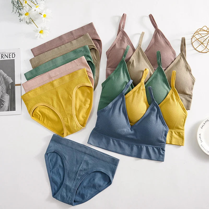 Solid Underwear Set Female U Type Backless Women's  Wireless Sports Women's  Underwear