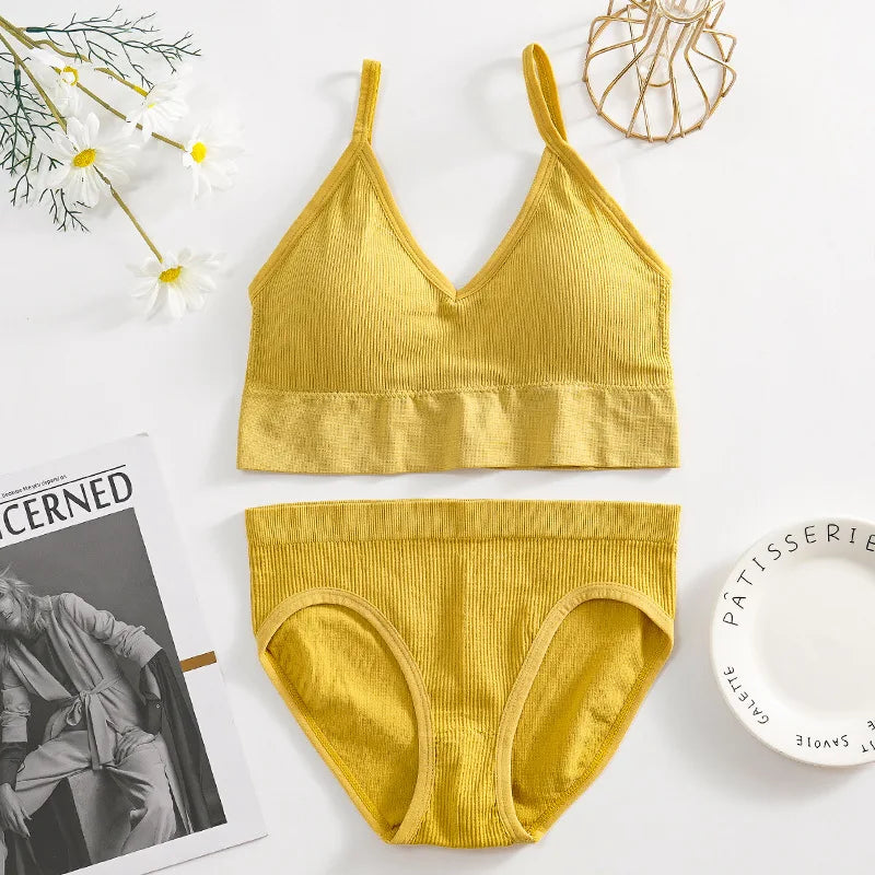 Solid Underwear Set Female U Type Backless Women's  Wireless Sports Women's  Underwear