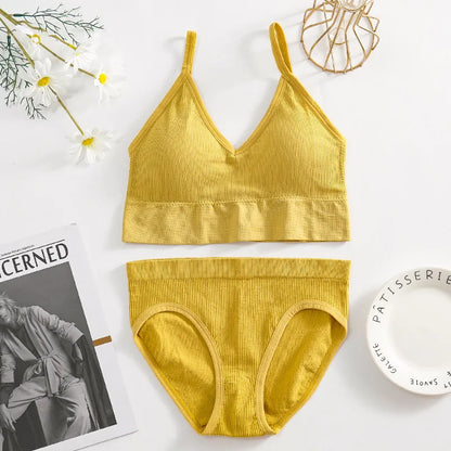Solid Underwear Set Female U Type Backless Women's  Wireless Sports Women's  Underwear