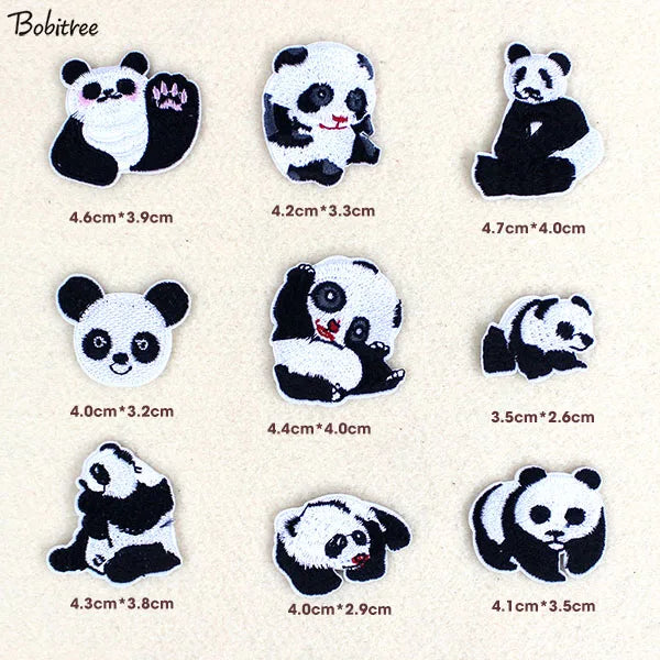 9p/lot Panda Cartoon patches for clothing hot iron on lovely animal Embroidered clothes patches for children handmade
