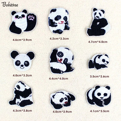 9p/lot Panda Cartoon patches for clothing hot iron on lovely animal Embroidered clothes patches for children handmade