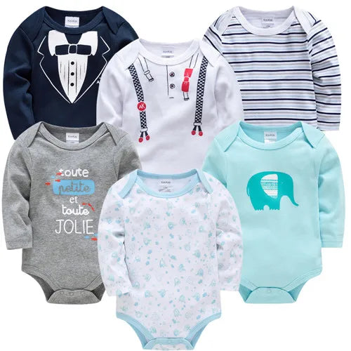 Pack de 6  Baby Boys Girls Bodysuit Long Sleeve 100% Cotton Baby Clothes 1 ano a 2 anos.