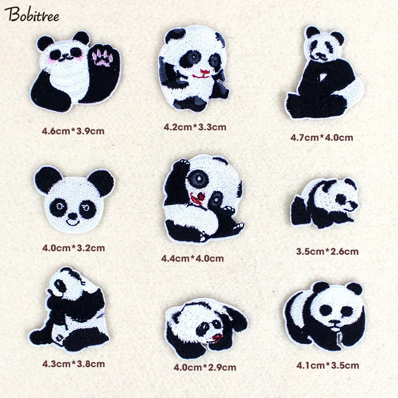 9p/lot Panda Cartoon patches for clothing hot iron on lovely animal Embroidered clothes patches for children handmade