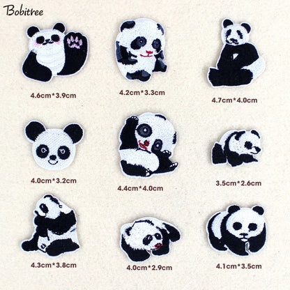 9p/lot Panda Cartoon patches for clothing hot iron on lovely animal Embroidered clothes patches for children handmade