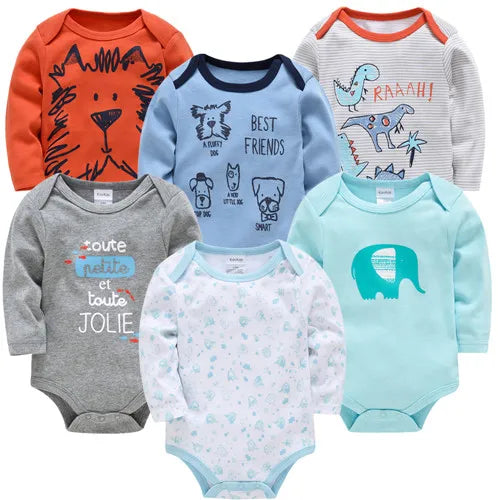 Pack de 6  Baby Boys Girls Bodysuit Long Sleeve 100% Cotton Baby Clothes 1 ano a 2 anos.