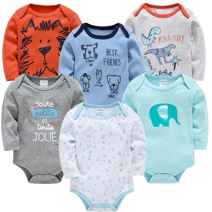 Pack de 6  Baby Boys Girls Bodysuit Long Sleeve 100% Cotton Baby Clothes 1 ano a 2 anos.