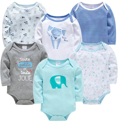 Pack de 6  Baby Boys Girls Bodysuit Long Sleeve 100% Cotton Baby Clothes 1 ano a 2 anos.
