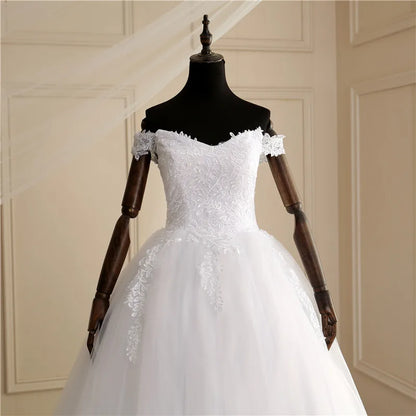 Luxury Lace Boat Neck Ball Gown Wedding Dresses Sweetheart Sheer Princess. Applique Bridal Gowns Casamento Customized