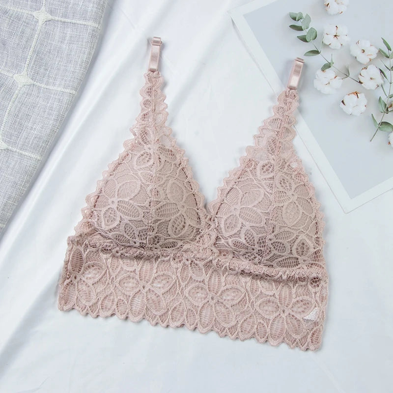 Women Push Up Wireless French Lace Bra Top Women Intimate Bralette Underwear Female Lingerie Full Cup Underwear