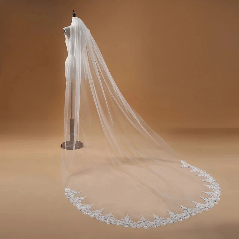 Veu de noiva com  3M One Layer Lace Edge White Cathedral Wedding Veil Long Bridal Veil  Wedding Accessories Veu de Noiva