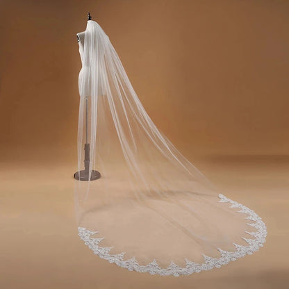 Veu de noiva com  3M One Layer Lace Edge White Cathedral Wedding Veil Long Bridal Veil  Wedding Accessories Veu de Noiva