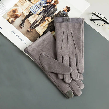 Winter Men Plush Warm Cashmere  Suede Leather Touch Screen Driving Glove J98