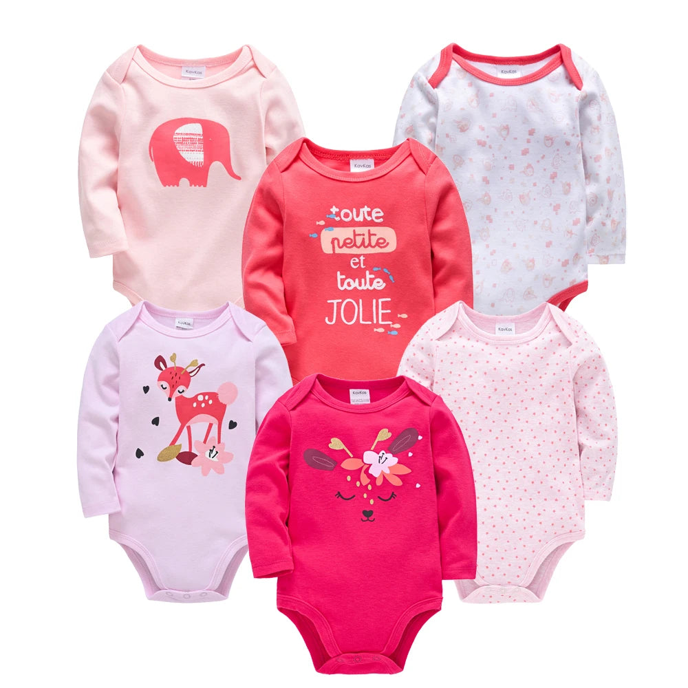 Pack de 6  Baby Boys Girls Bodysuit Long Sleeve 100% Cotton Baby Clothes 1 ano a 2 anos.