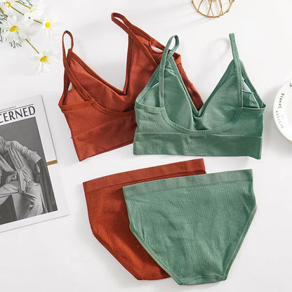 Solid Underwear Set Female U Type Backless Women's  Wireless Sports Women's  Underwear