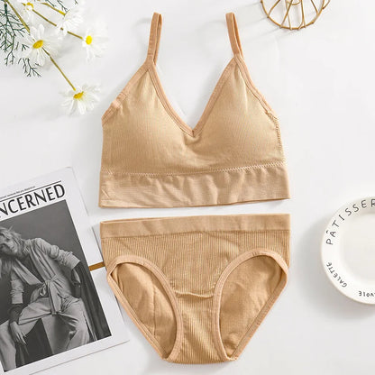 Solid Underwear Set Female U Type Backless Women's  Wireless Sports Women's  Underwear
